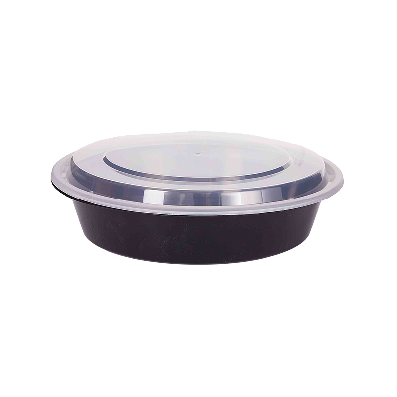 Round microwaveable to go container-black/white with clear lid YX-7098