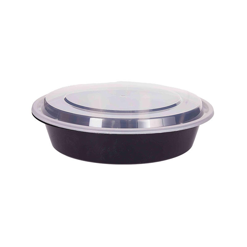Round microwaveable to go container-black/white with clear lid YX-7098