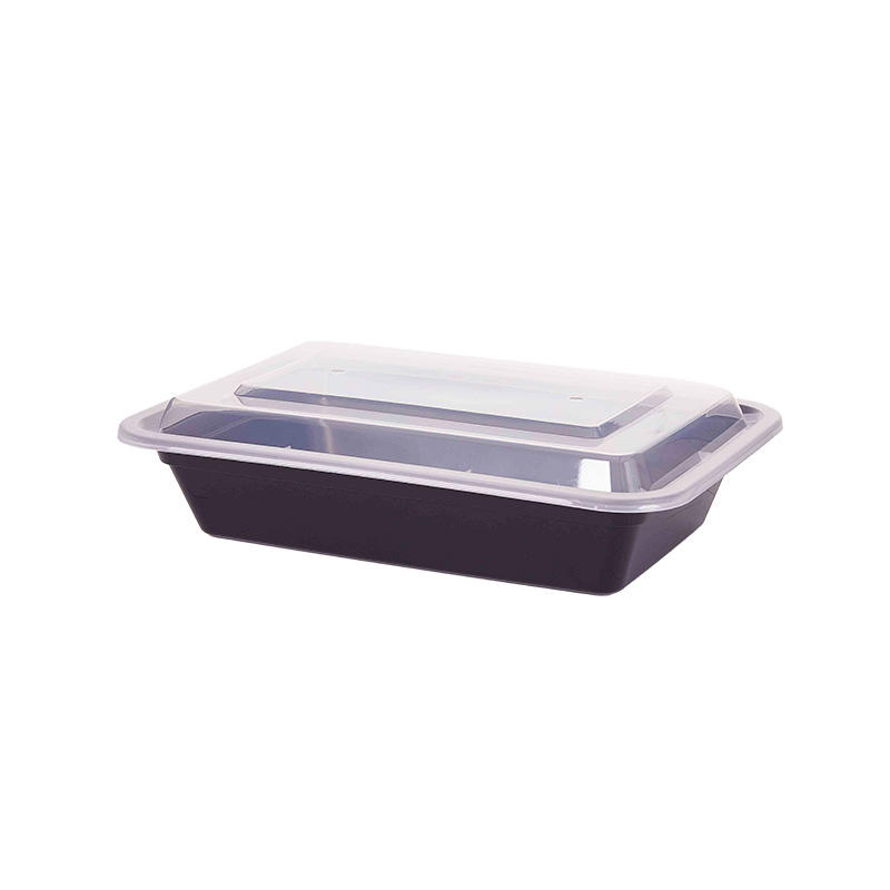 Rectangular microwaveable to go container-black/white with clear lid YX-8088