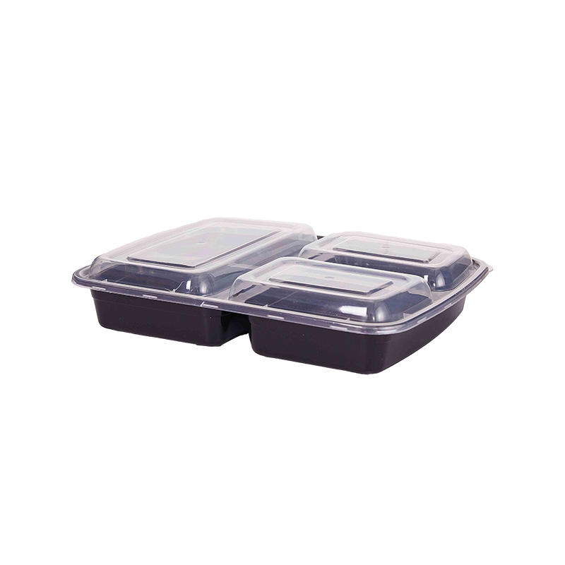 Compartment microwaveable to go container-black/white with clear lid YX-9698