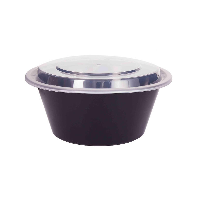 Round microwaveable to go container-black/white with clear lid YX-7039
