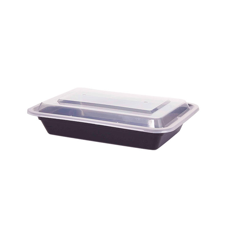 Rectangular microwaveable to go container-black/white with clear lid YX-8078