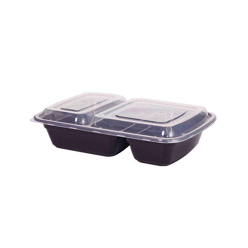 Compartment microwaveable to go container-black/white with clear lid YX-9288