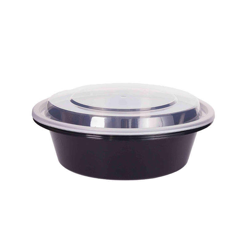 Round microwaveable to go container-black/white with clear lid YX-7029