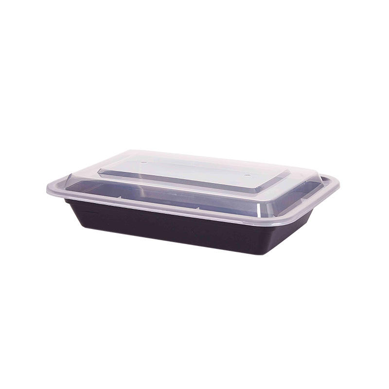 Rectangular microwaveable to go container-black/white with clear lid YX-8068