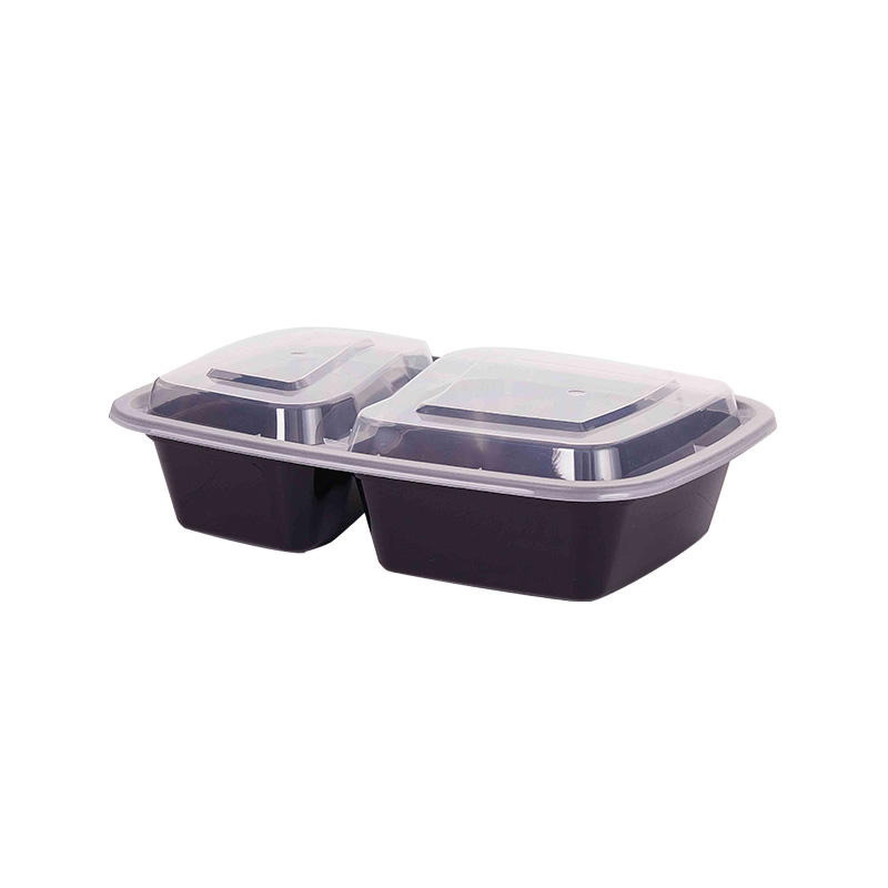 Compartment microwaveable to go container-black/white with clear lid YX-8288