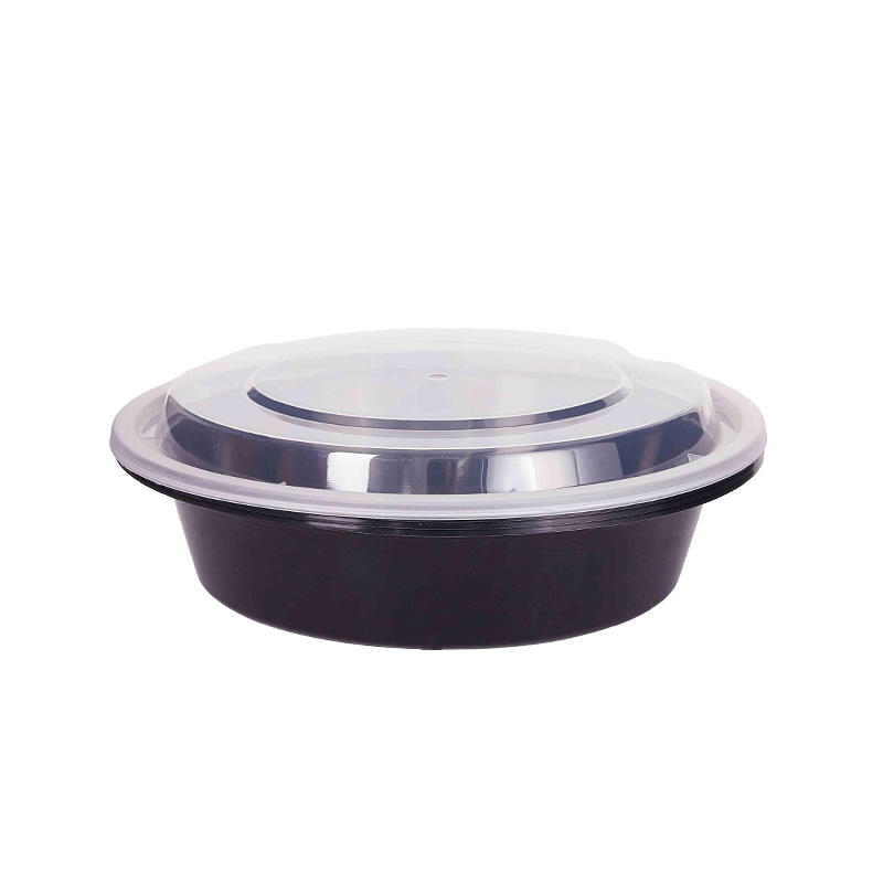 Round microwaveable to go container-black/white with clear lid YX-7023