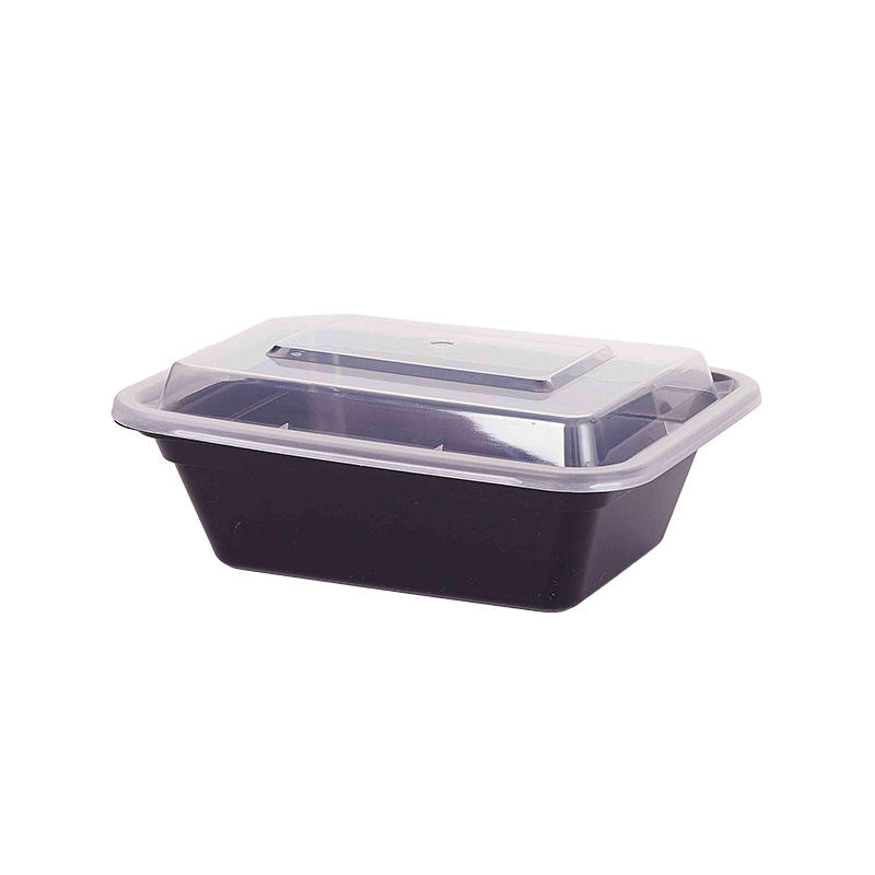 Rectangular microwaveable to go container-black/white with clear lid YX-8018