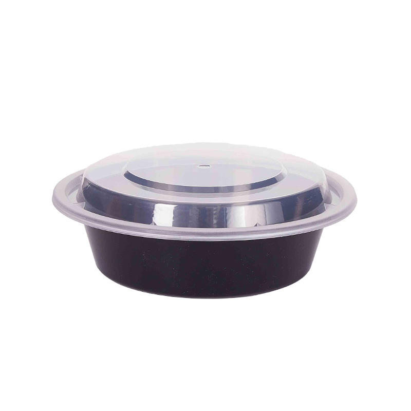 Round microwaveable to go container-black/white with clear lid YX-7018