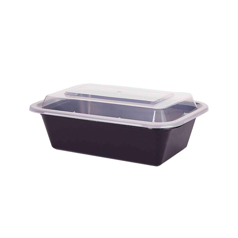 Rectangular microwaveable to go container-black/white with clear lid YX-7038