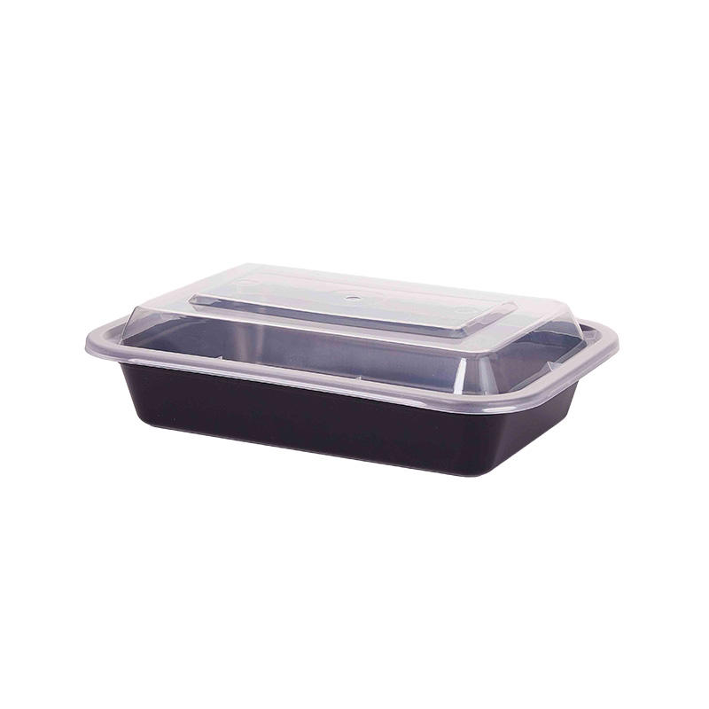 Rectangular microwaveable to go container-black/white with clear lid YX-7035